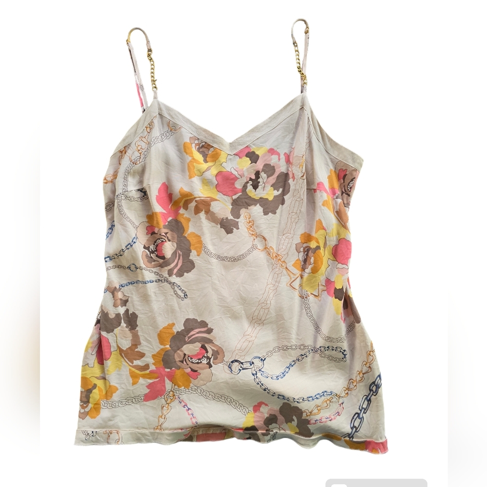 Charlotte Tarantola Floral and Chain 100% Silk Tank Top Size Large